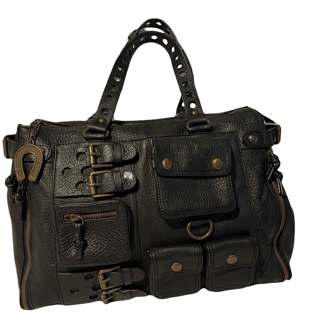 Betsey Johnson Good Girl vintage Y2K RARE leather black steampunk handbag purse